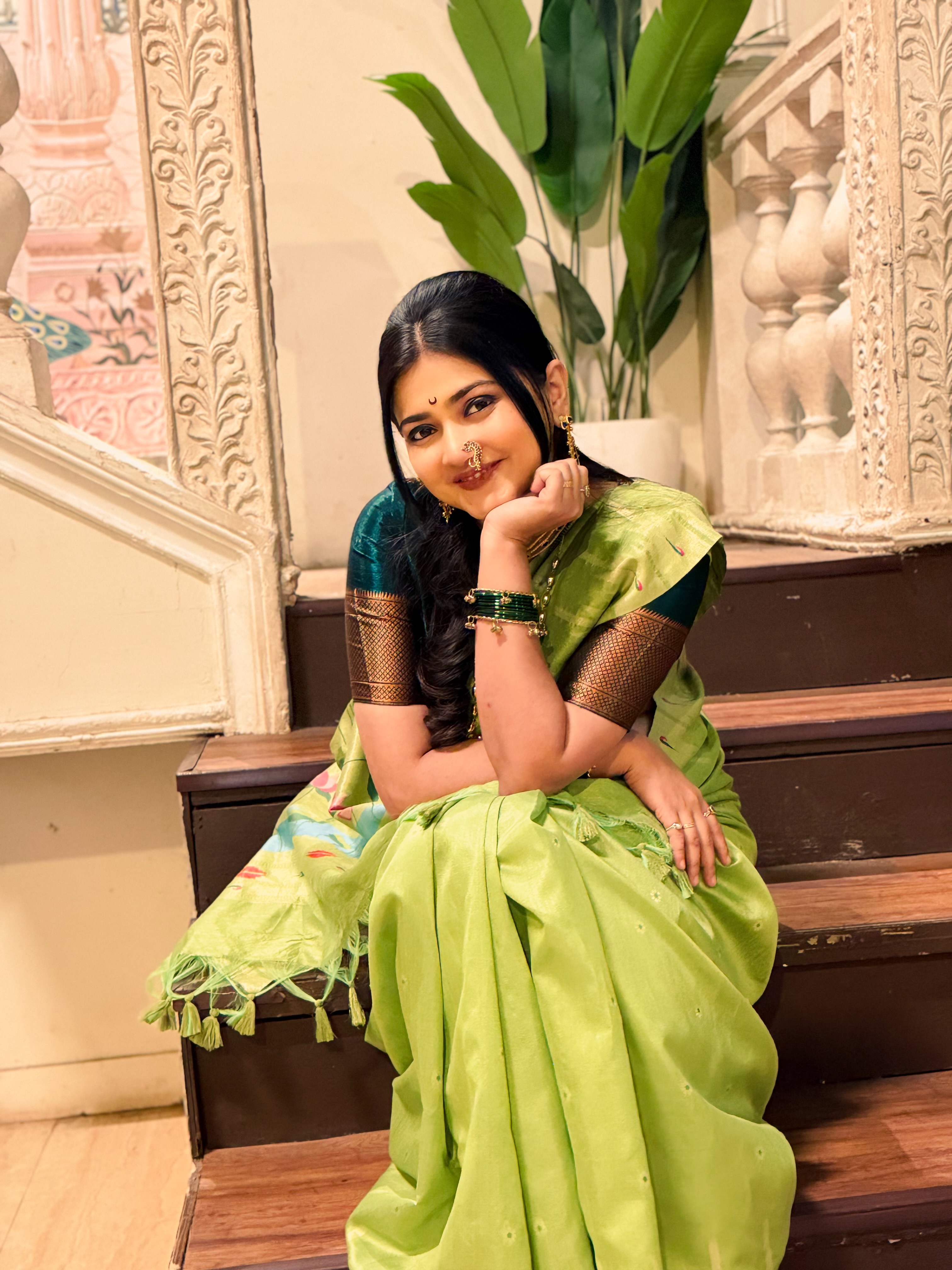 Dnyanada Ramtirthkar Green Paithani Saree Look