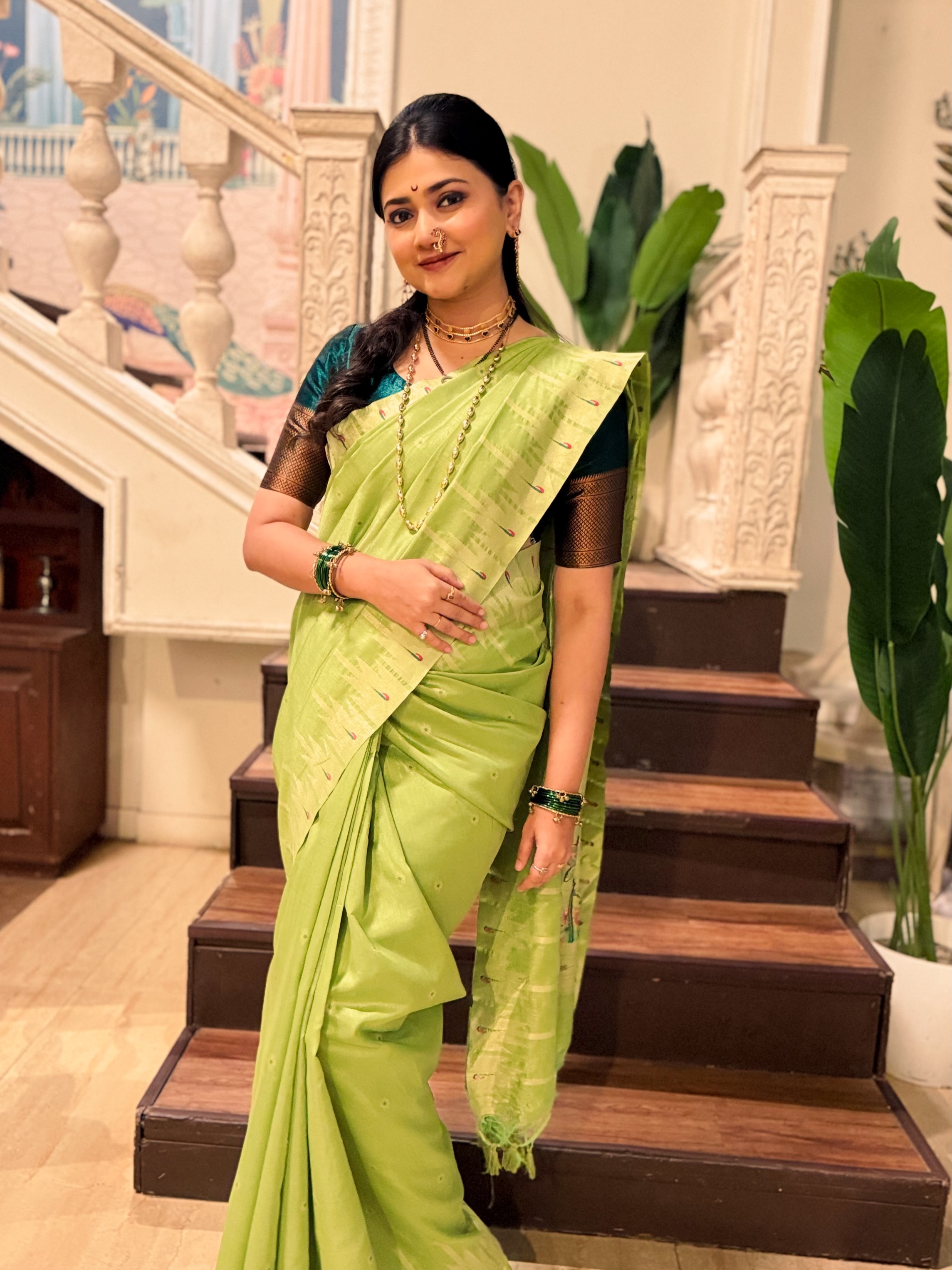 Dnyanada Ramtirthkar Green Paithani Saree Look