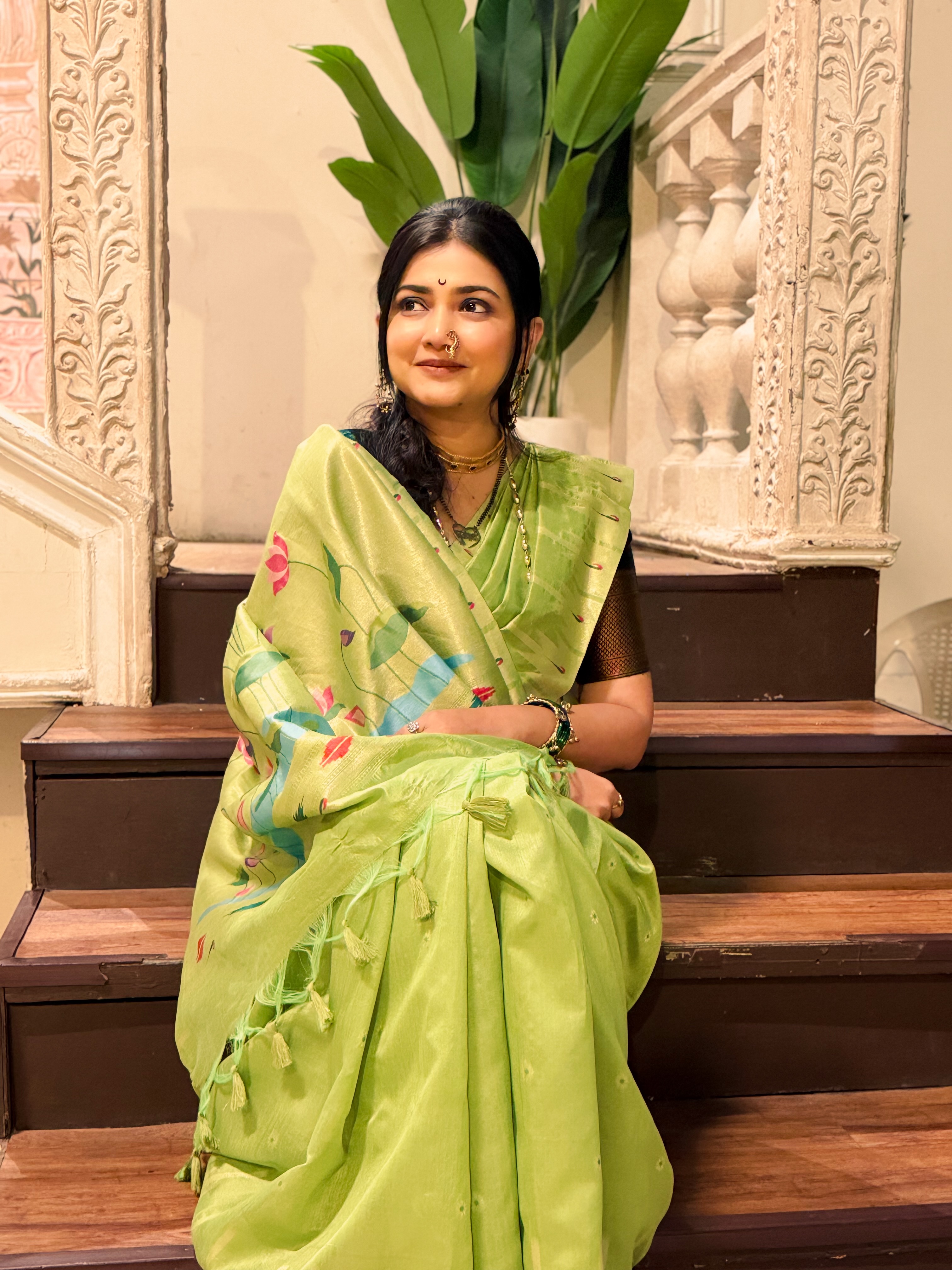 Dnyanada Ramtirthkar Green Paithani Saree Look