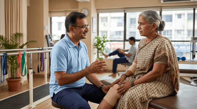 Physiotherapy Joint Knee Pain Relief exercise demo | Patient receiving Pain Management Rehabilitation Tips | फिजिओथेरेपी आणि गुडघेदुखी उपचार | मणका आणि सांधेदुखी पुनर्वसन मार्गदर्शन
