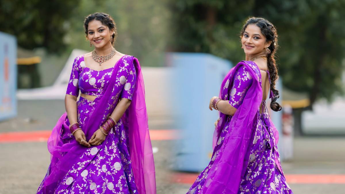 Sakshi Gandhi purple lehenga Zee Marathi Awards