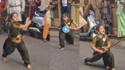 गरब्याच्या स्टेप्स नाही, काठी फिरवायला येते का? चिमुकलीचे मर्दानी खेळ पाहून थक्क व्हाल, Video Viral