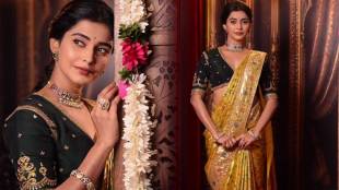 Shivani Mundhekar yellow saree look