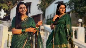 Photos: नवरात्रीनिमित्त जुई गडकरीचं हिरव्या पारंपरिक माहेश्वरी साडीतील सुंदर फोटोशूट