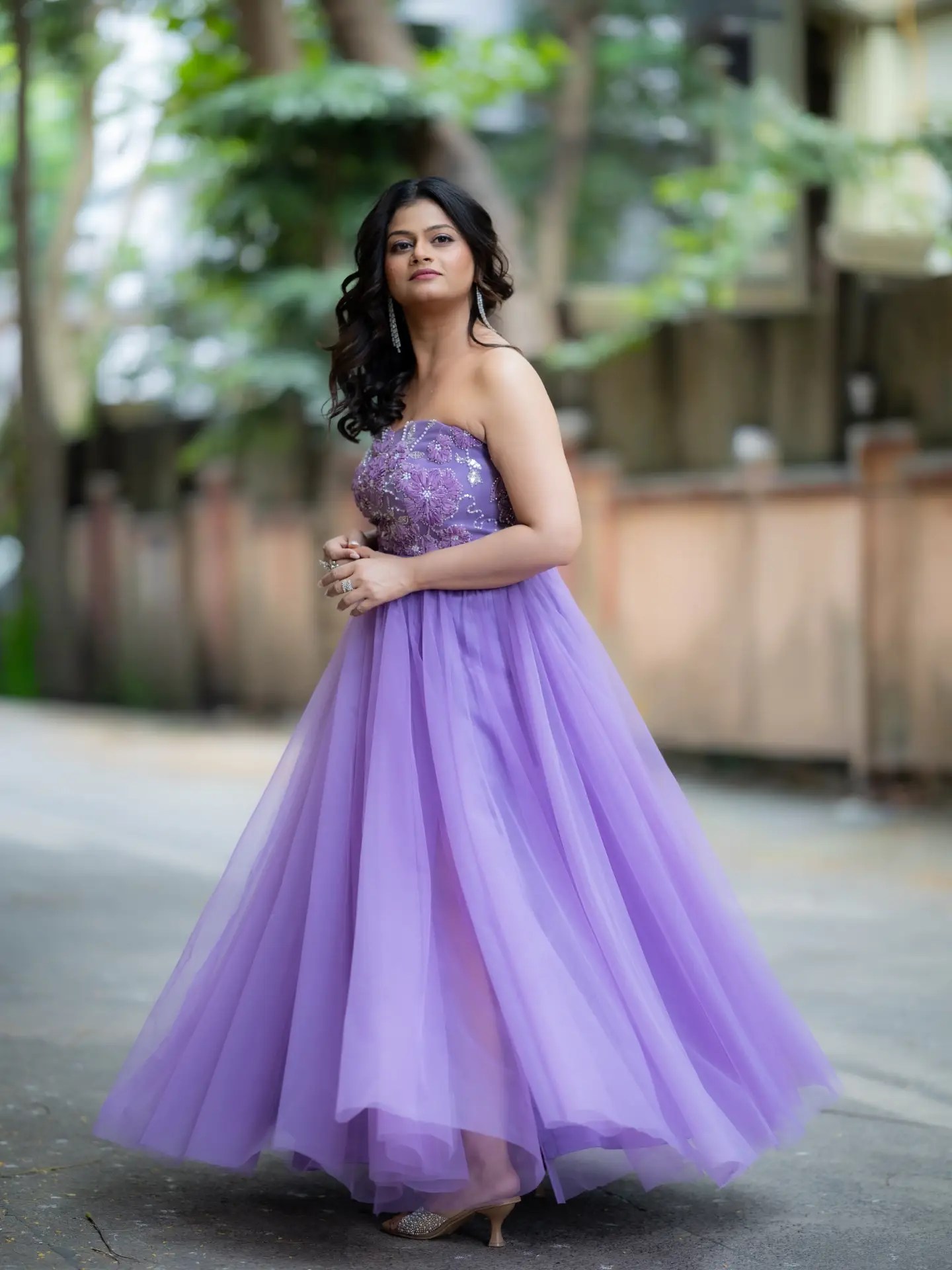 Purva Kaushik Purple Designer Gown Look
