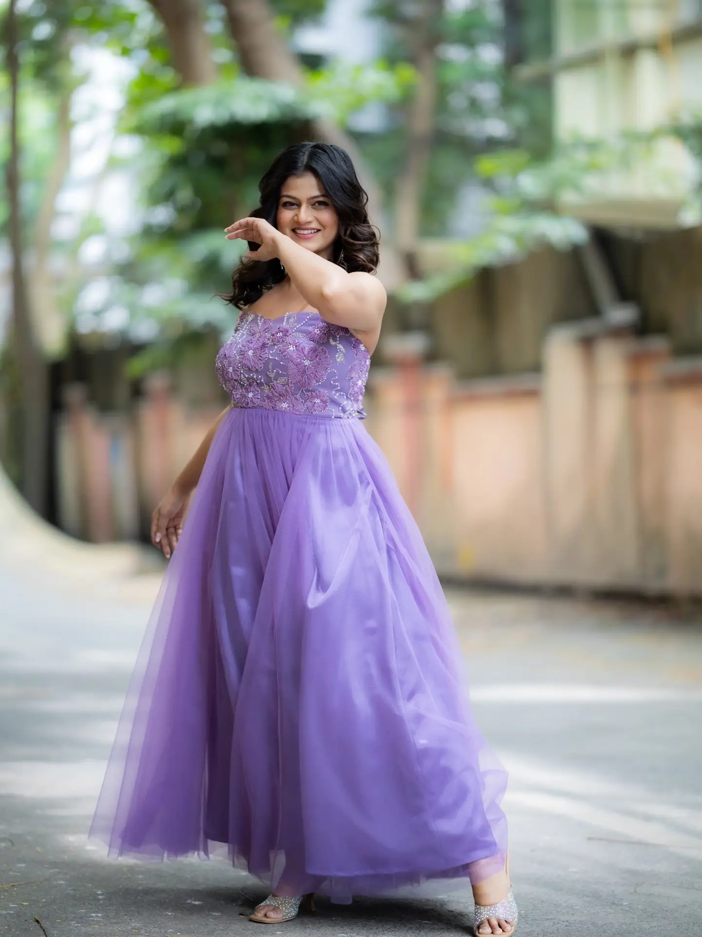 Purva Kaushik Purple Designer Gown Look