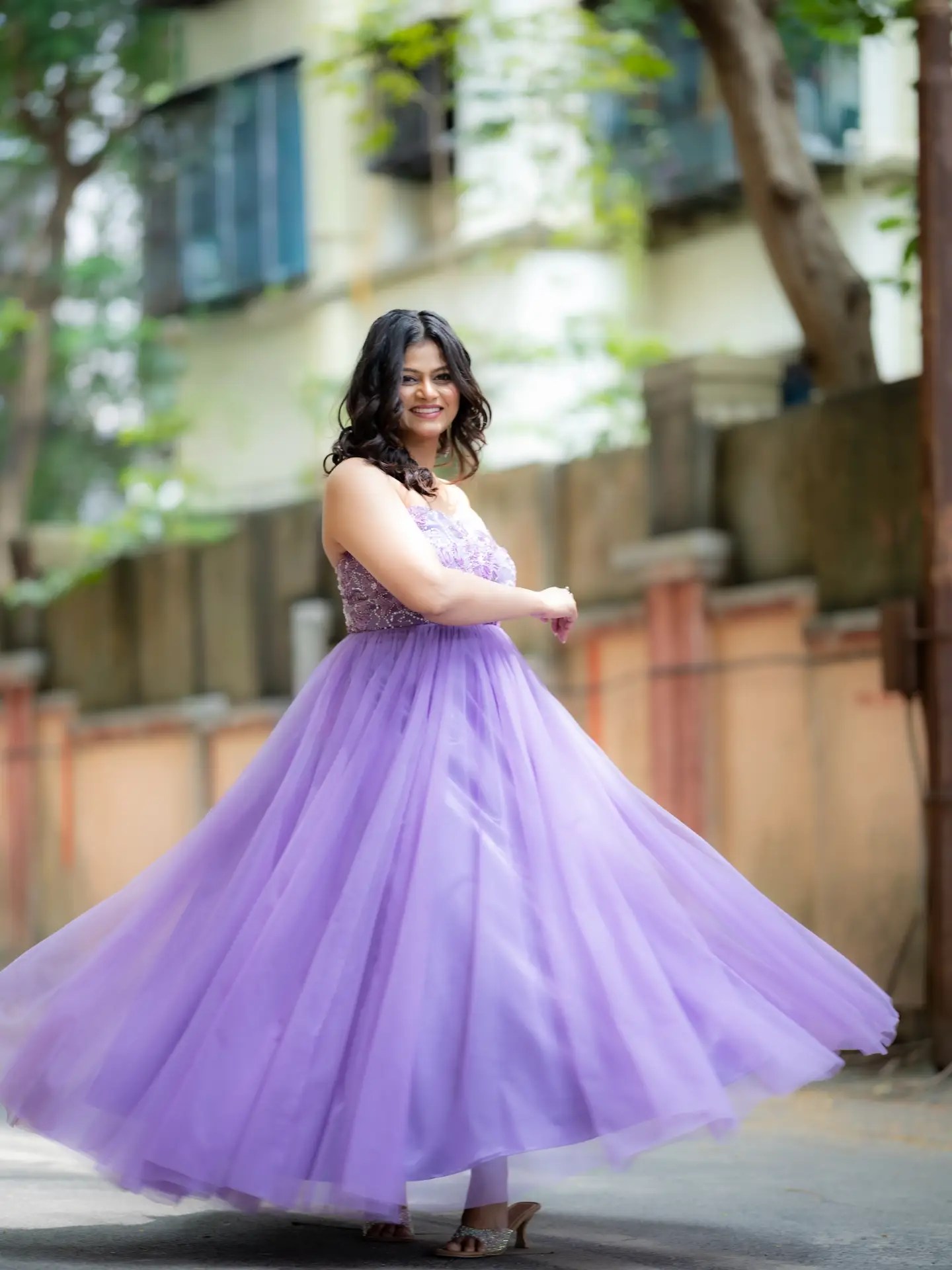 Purva Kaushik Purple Designer Gown Look