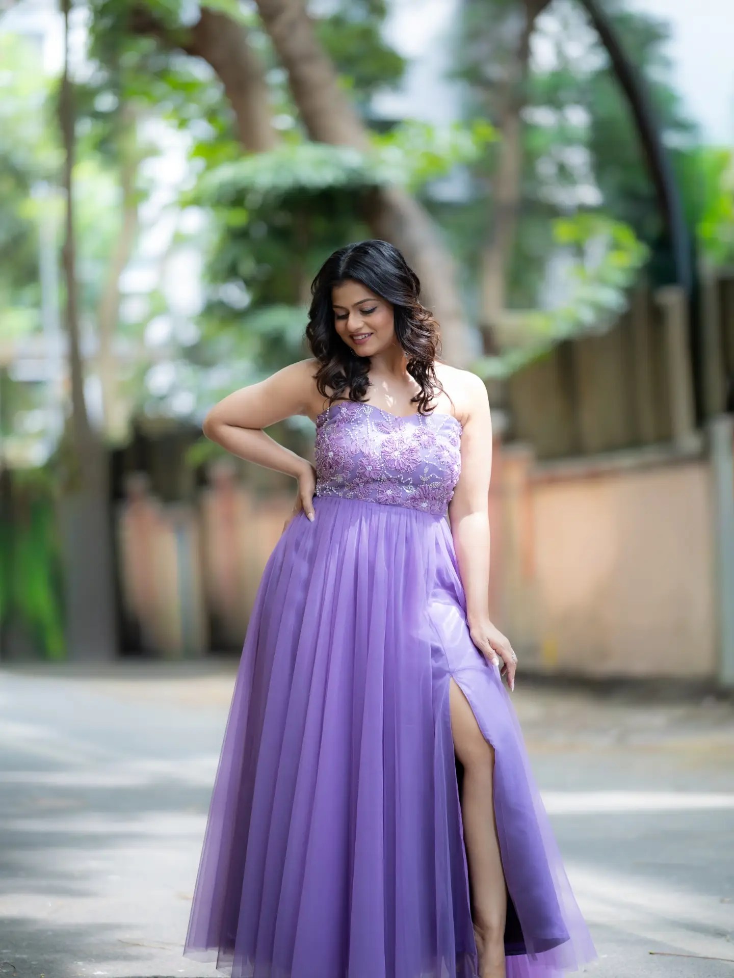 Purva Kaushik Purple Designer Gown Look