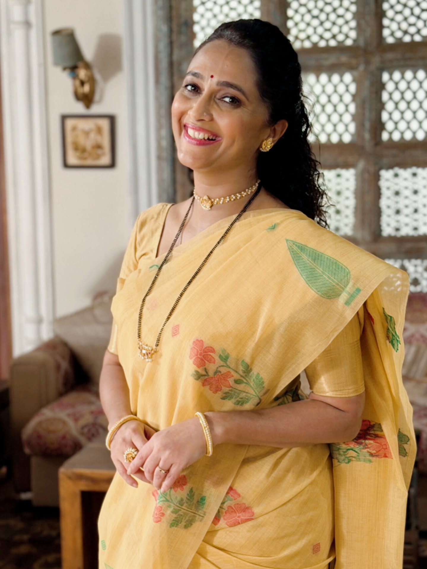 Rujuta Deshmukh Yellow Saree Look