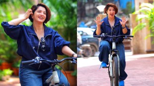 Snehlata Vasaikar Cycle Photoshoot Denim Outfit