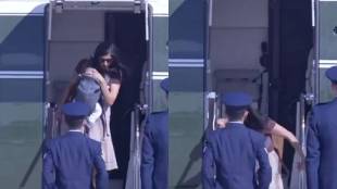 Usha Vance Helicopter Video showing slip on stairs with baby Alec | Usha Vance Slip Baby Alec safety reaction at Joint Base Andrews | उषा व्हान्स हेलिकॉप्टर व्हिडीओ बाळासह तोल सावरताना | Usha Vance Slip Baby Alec व्हायरल व्हिडीओ