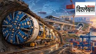 China TBM Export Restrictions and India Infrastructure Projects illustrated through a massive tunnel boring machine at an Indian construction site, highlighting supply-chain dependence and potential delays to metro and high-speed rail development.