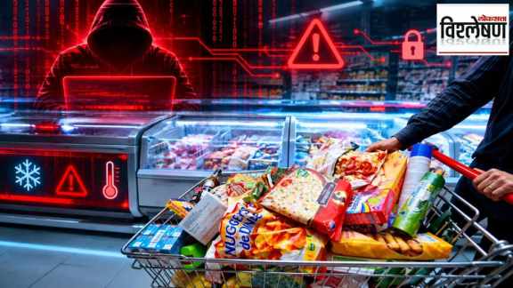 Empty supermarket refrigerated display cabinets in France affected by cyber attack