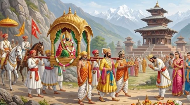 Tuljabhawani Nepal Taleju Bhavani History illustration inspired by Maharashtra and Nepal, exploring the Nepal Royal Goddess History and the possible connection between Tulja Bhavani and Taleju Bhawani